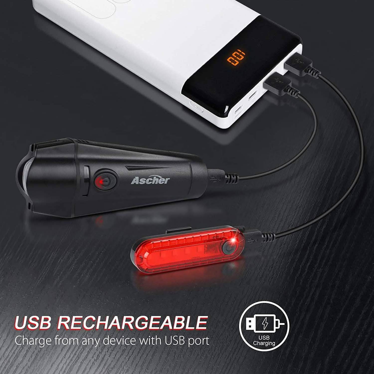 Ascher Ultra Bright USB Rechargeable Bike Light Set by DailySale