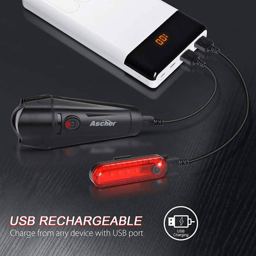 Ascher Ultra Bright USB Rechargeable Bike Light Set by DailySale