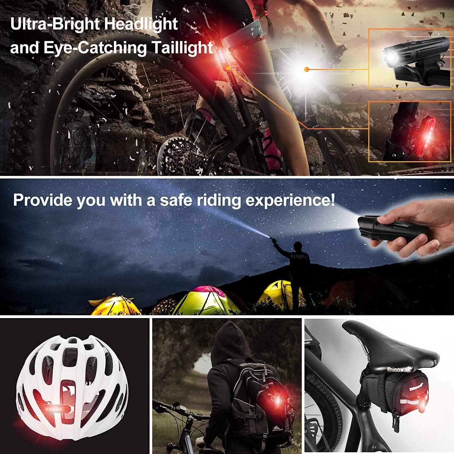 Ascher Ultra Bright USB Rechargeable Bike Light Set by DailySale