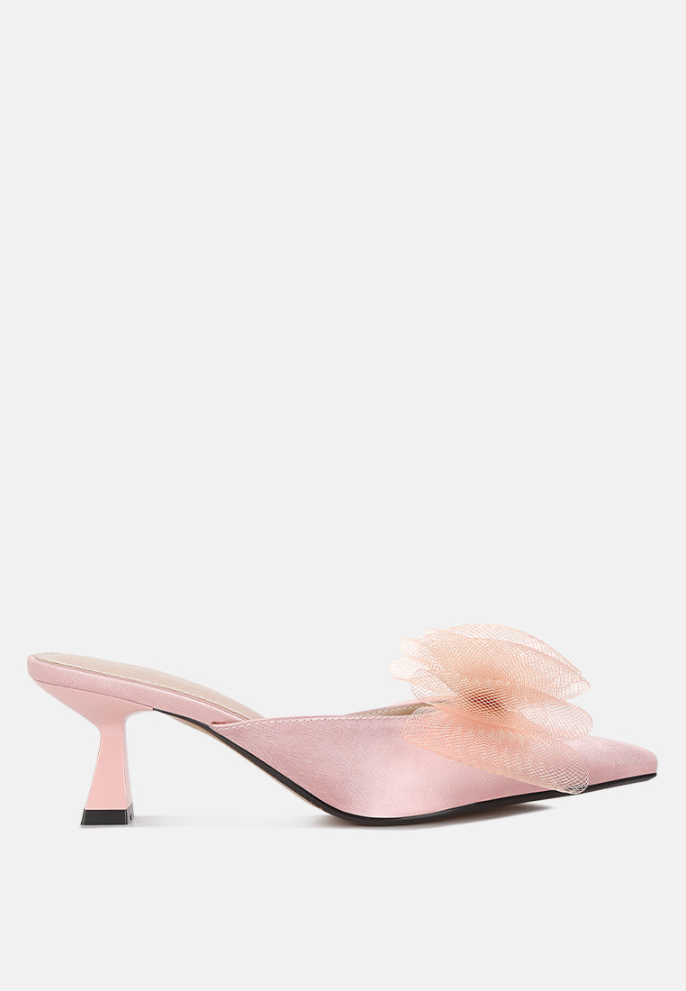 Asma Organza Bow Embellished Satin Mules - Goddess Imports Marketplace