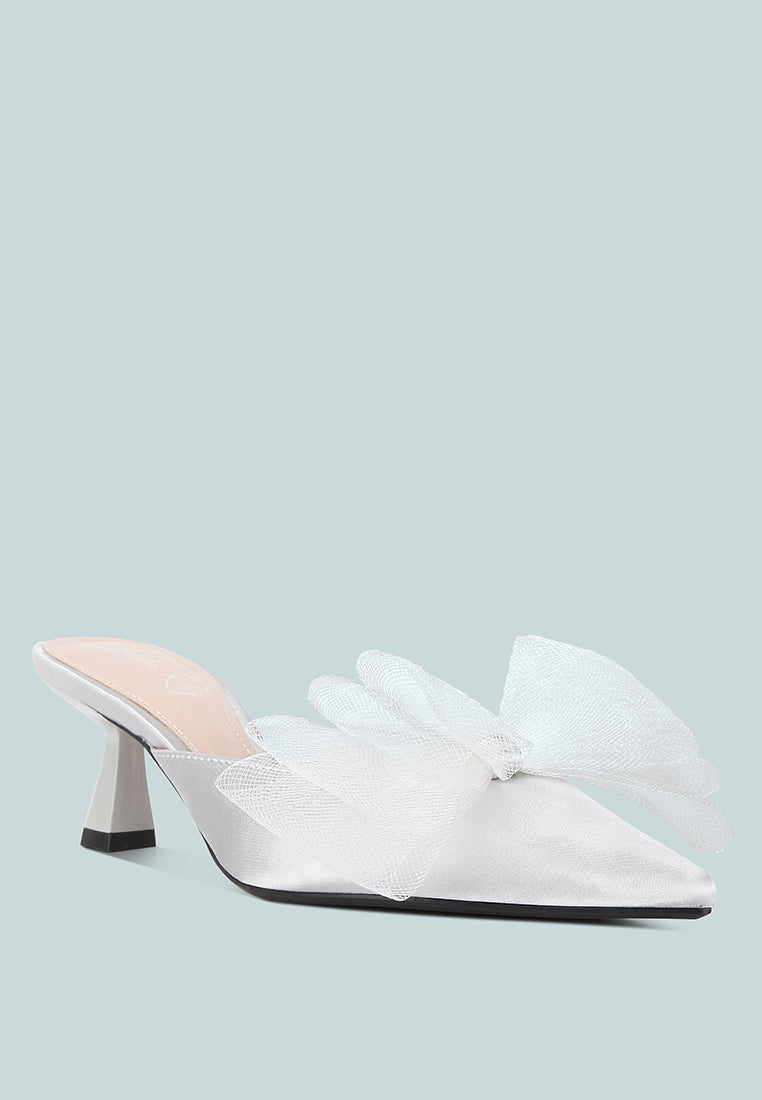 Asma Organza Bow Embellished Satin Mules - Goddess Imports Marketplace