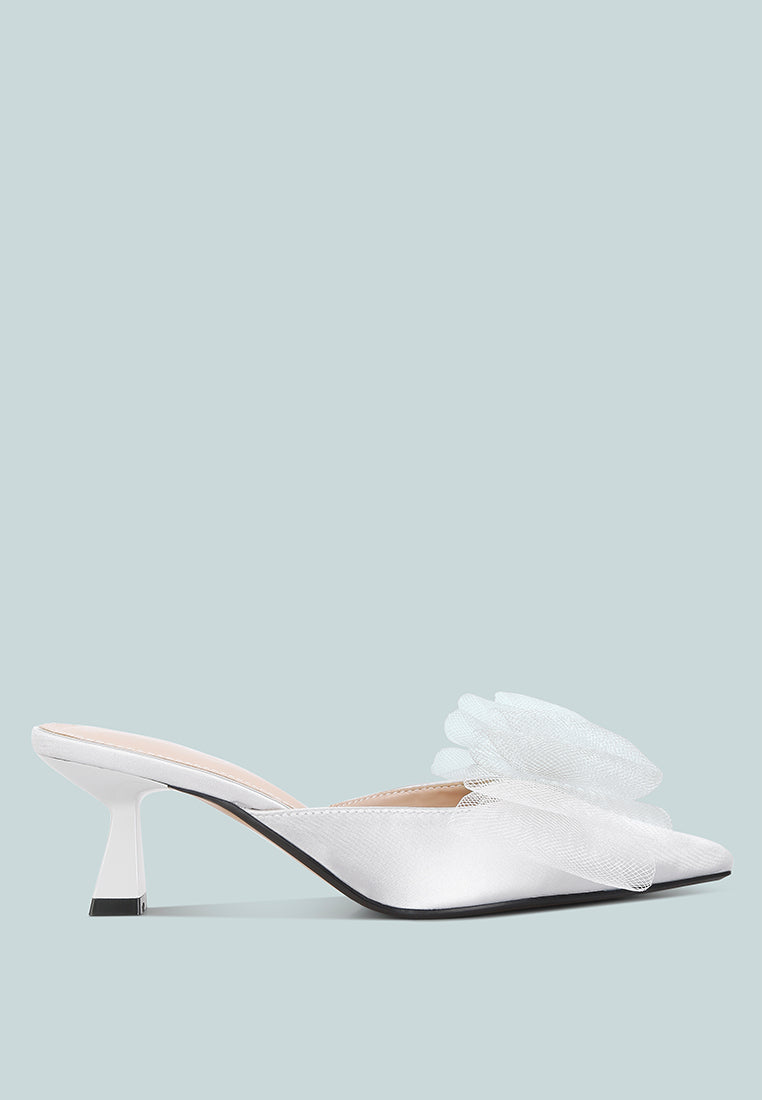 Asma Organza Bow Embellished Satin Mules - Goddess Imports Marketplace