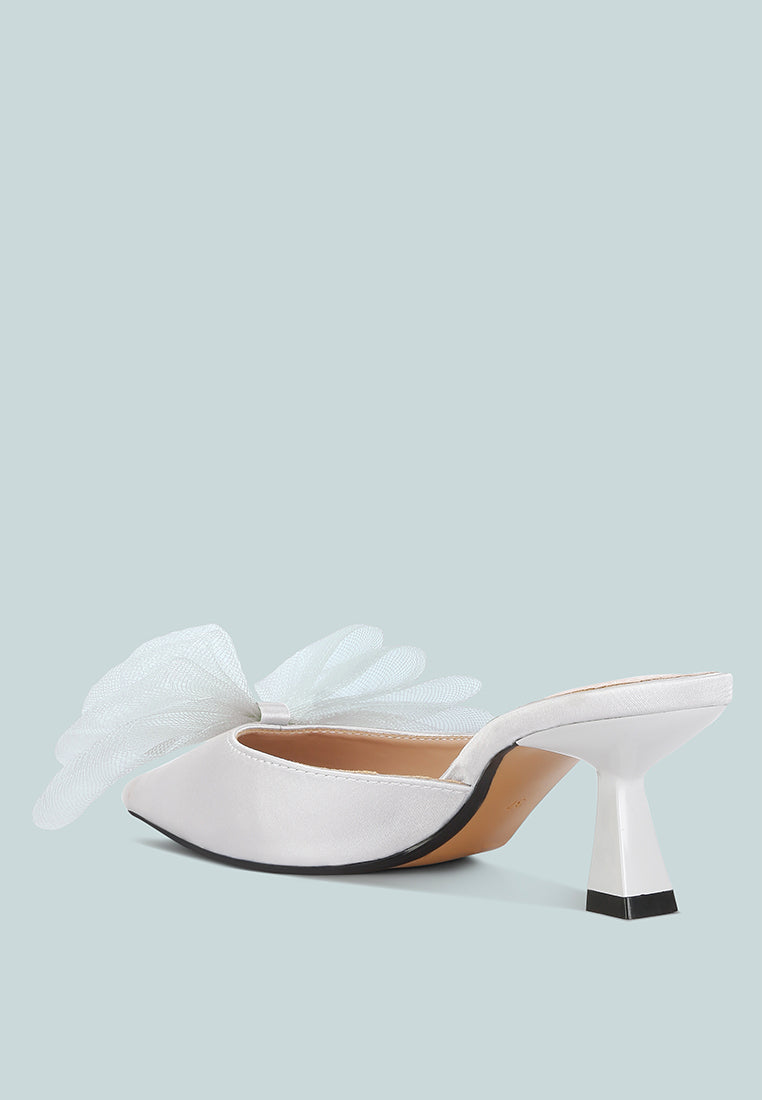 Asma Organza Bow Embellished Satin Mules - Goddess Imports Marketplace