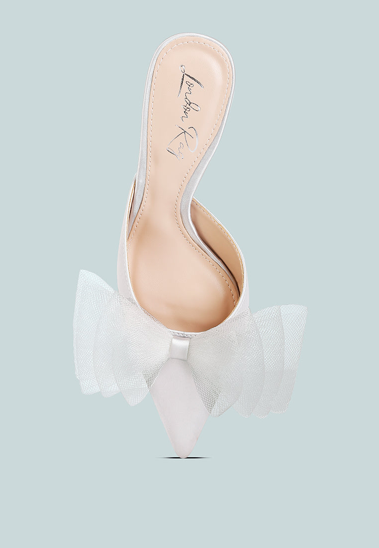 Asma Organza Bow Embellished Satin Mules - Goddess Imports Marketplace