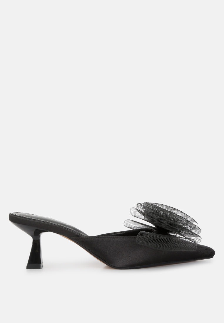 Asma Organza Bow Embellished Satin Mules - Goddess Imports Marketplace