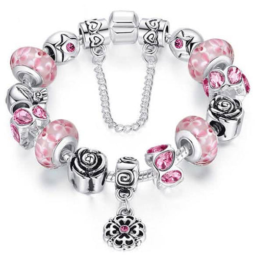 Austrian Crystal And Murano Beads Bracelet With Flower Charm by DailySale