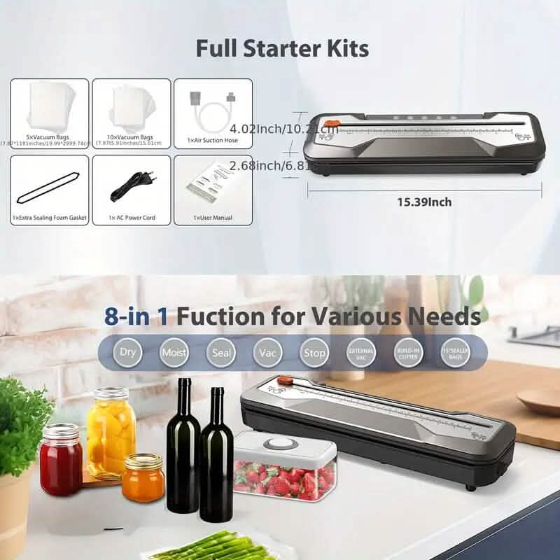 Automatic One-Touch Food Vacuum Sealer 5 Modes with 15 Sealer Bags and Built-in Cutter by DailySale