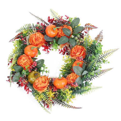 Autumn Wreath with Pumpkin Mixed Leaves Berries Flower Fall by DailySale