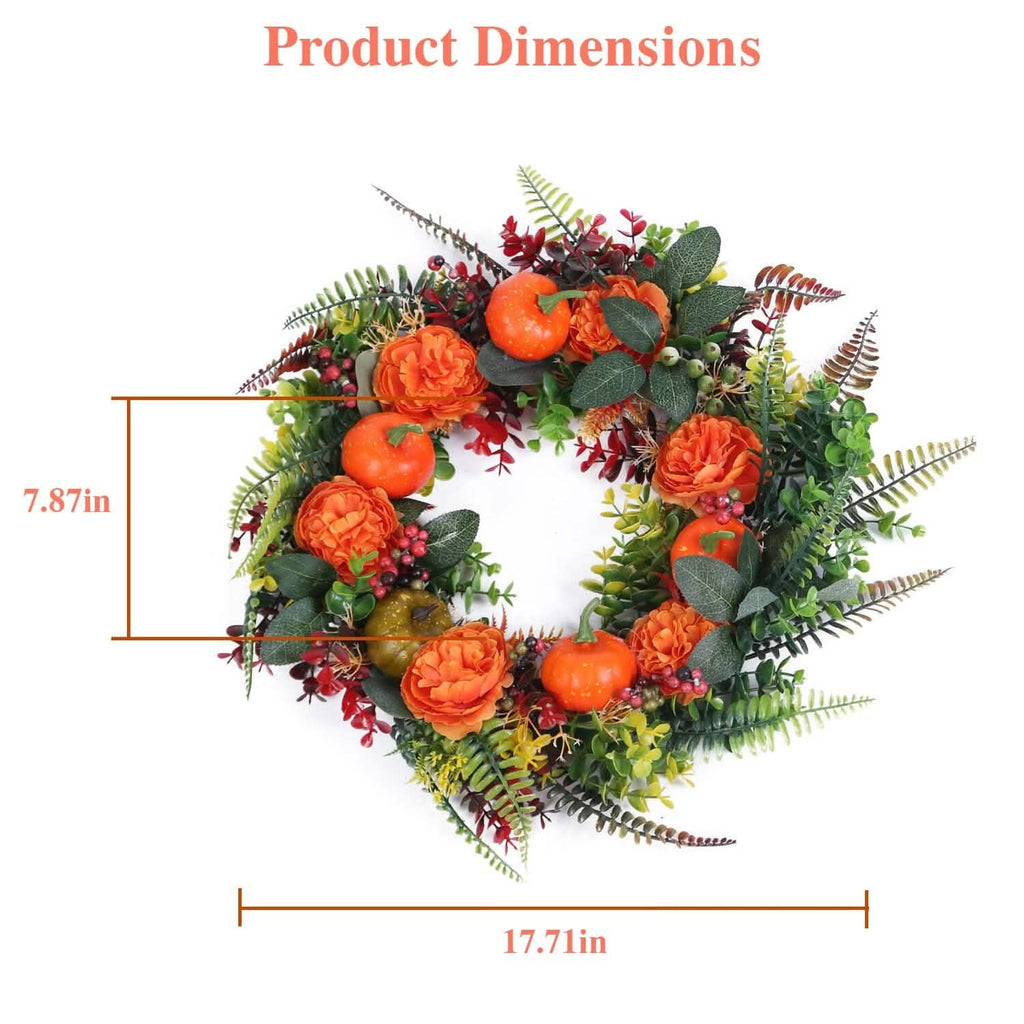 Autumn Wreath with Pumpkin Mixed Leaves Berries Flower Fall by DailySale