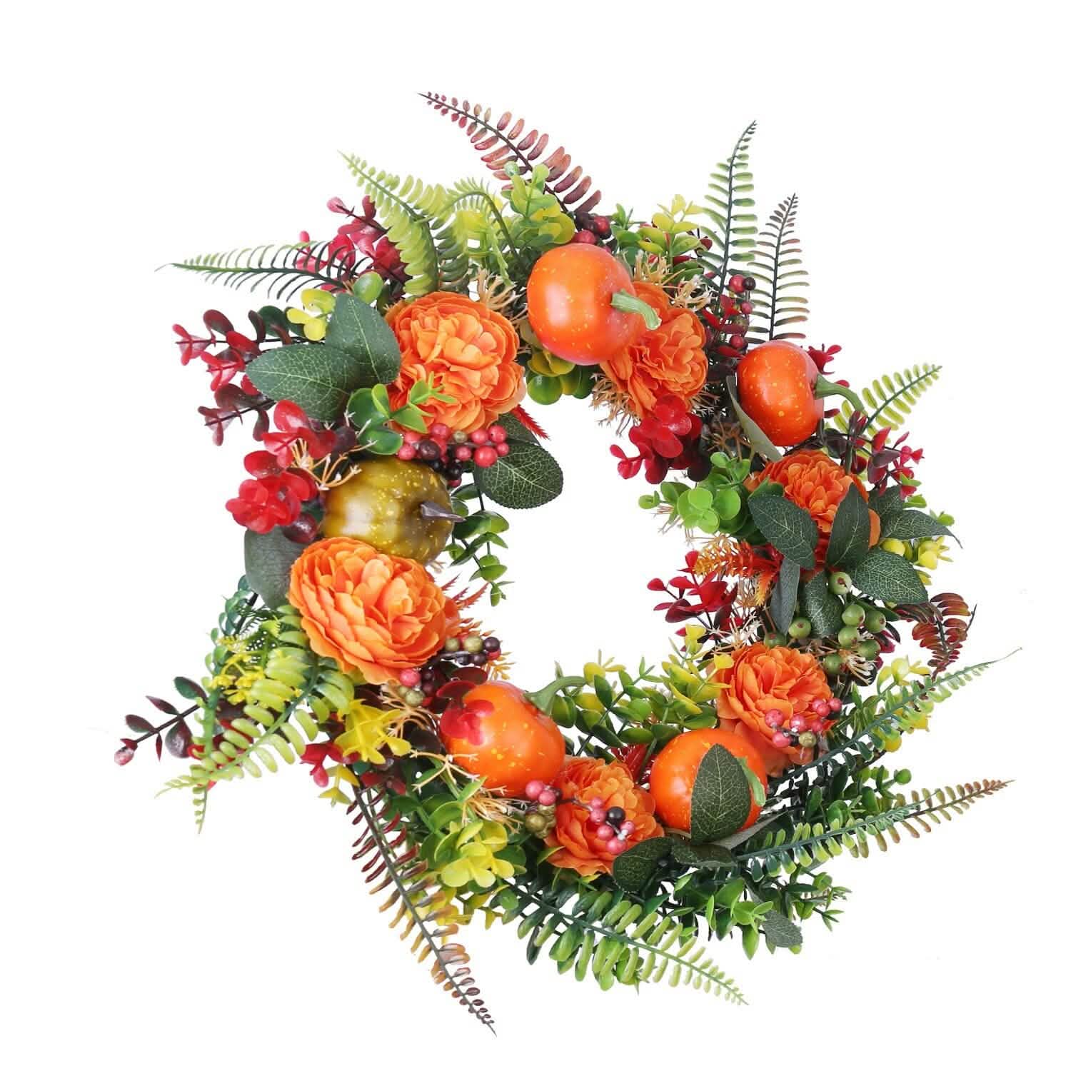 Autumn Wreath with Pumpkin Mixed Leaves Berries Flower Fall by DailySale