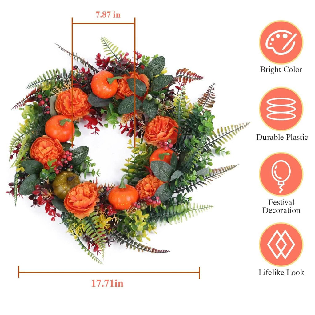 Autumn Wreath with Pumpkin Mixed Leaves Berries Flower Fall by DailySale