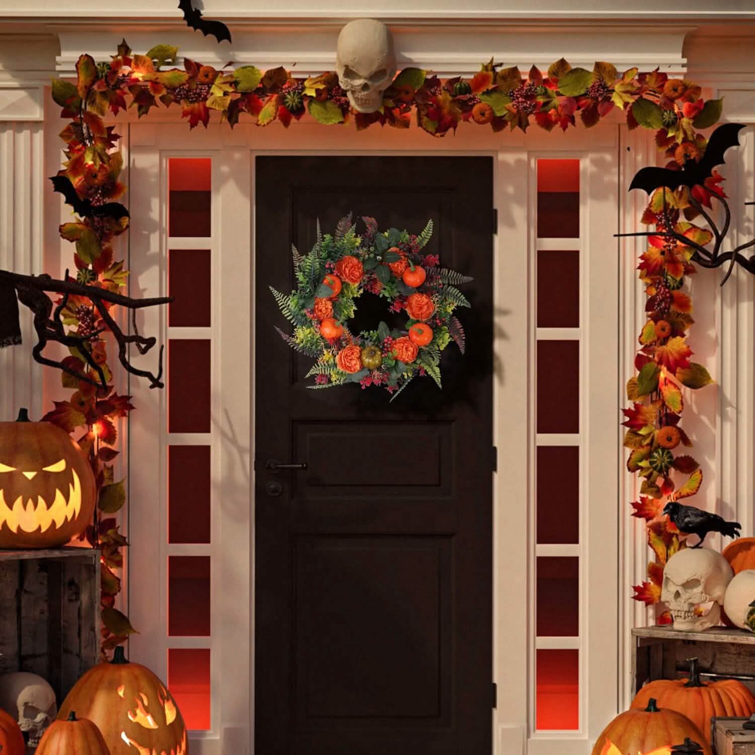 Autumn Wreath with Pumpkin Mixed Leaves Berries Flower Fall by DailySale