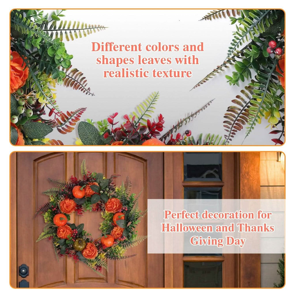 Autumn Wreath with Pumpkin Mixed Leaves Berries Flower Fall by DailySale