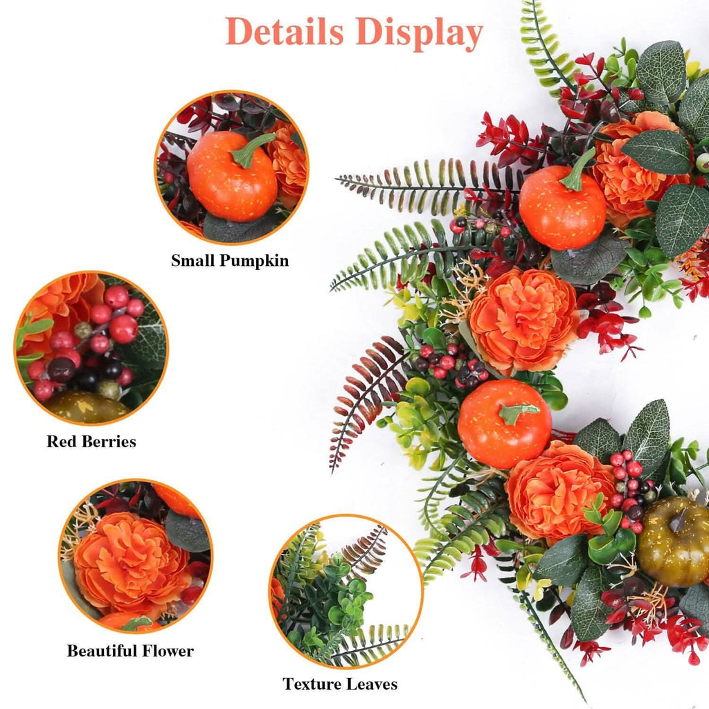 Autumn Wreath with Pumpkin Mixed Leaves Berries Flower Fall by DailySale