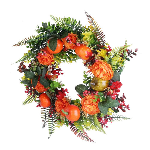 Autumn Wreath with Pumpkin Mixed Leaves Berries Flower Fall by DailySale