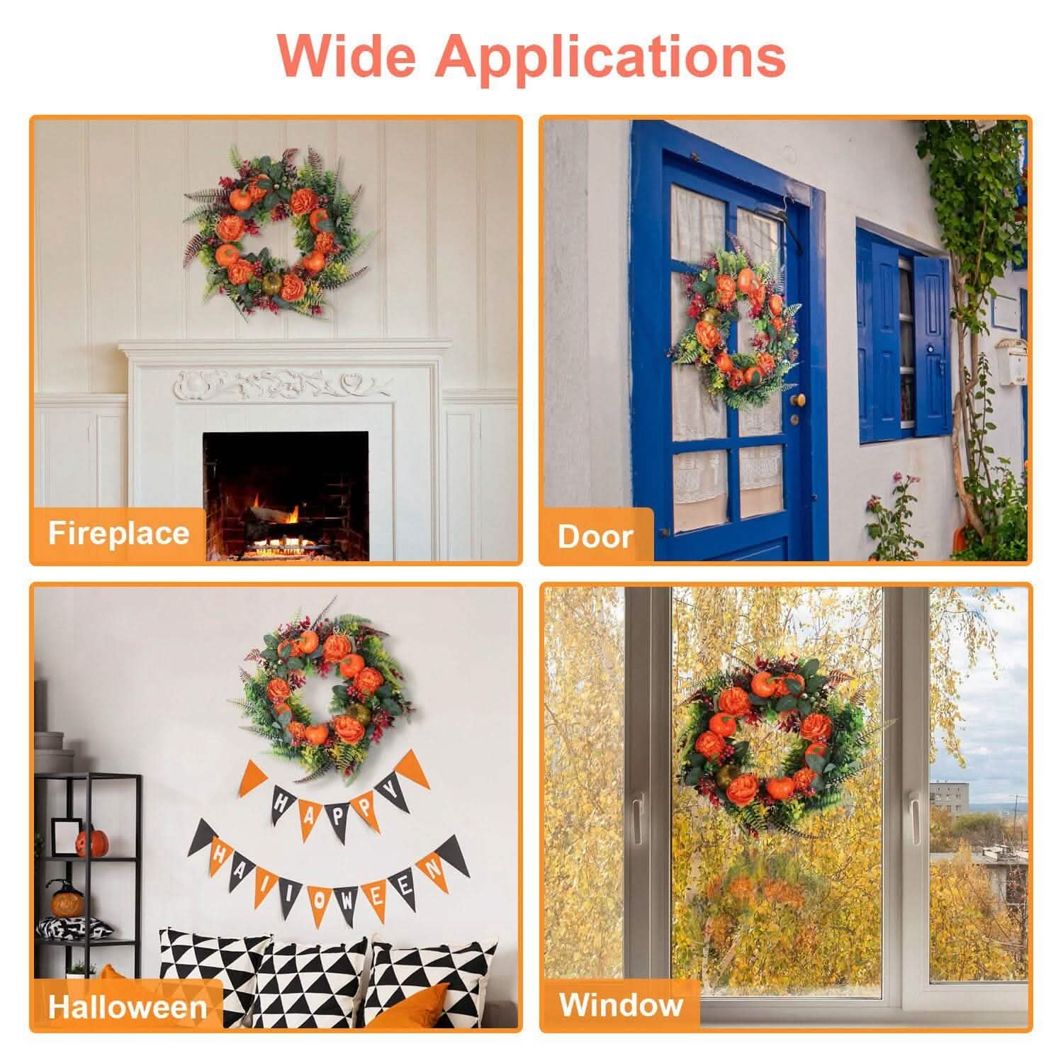 Autumn Wreath with Pumpkin Mixed Leaves Berries Flower Fall by DailySale