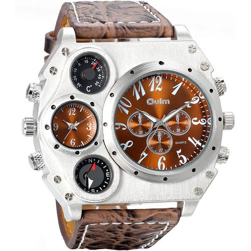 Avaner Mens Big Face Dual Time Zone Leather Strap Sport Watch by DailySale