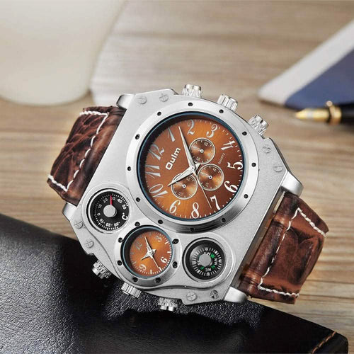 Avaner Mens Big Face Dual Time Zone Leather Strap Sport Watch by DailySale