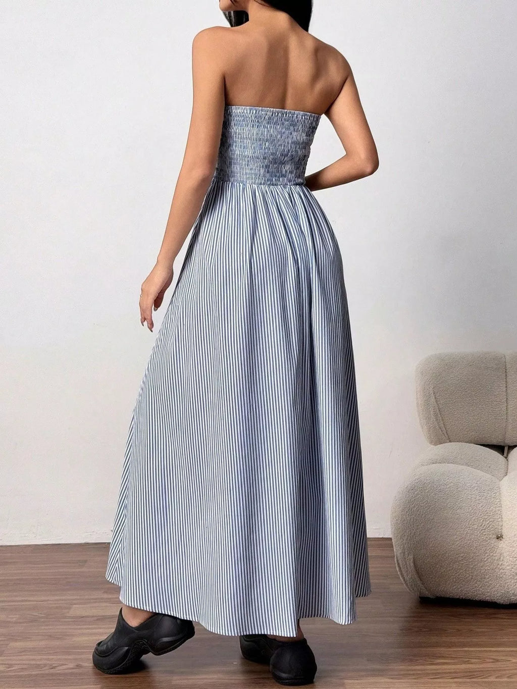 Striped Strapless Casual Maxi Dress by Shopiebay