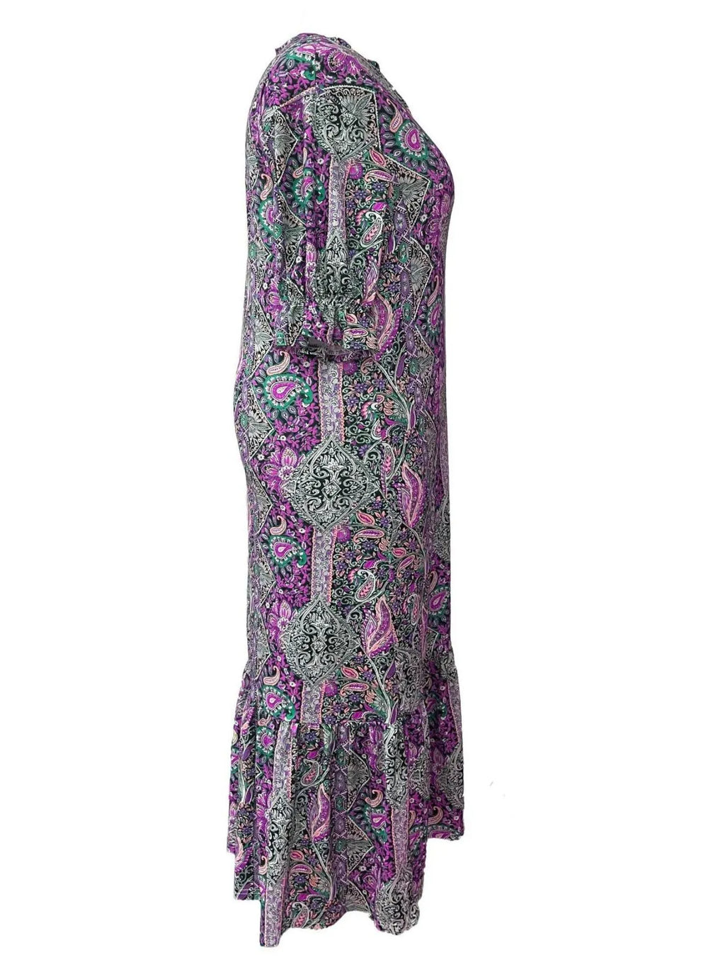 Bohemian Paisley Print Ruffle Hem Midi Dress by Shopiebay