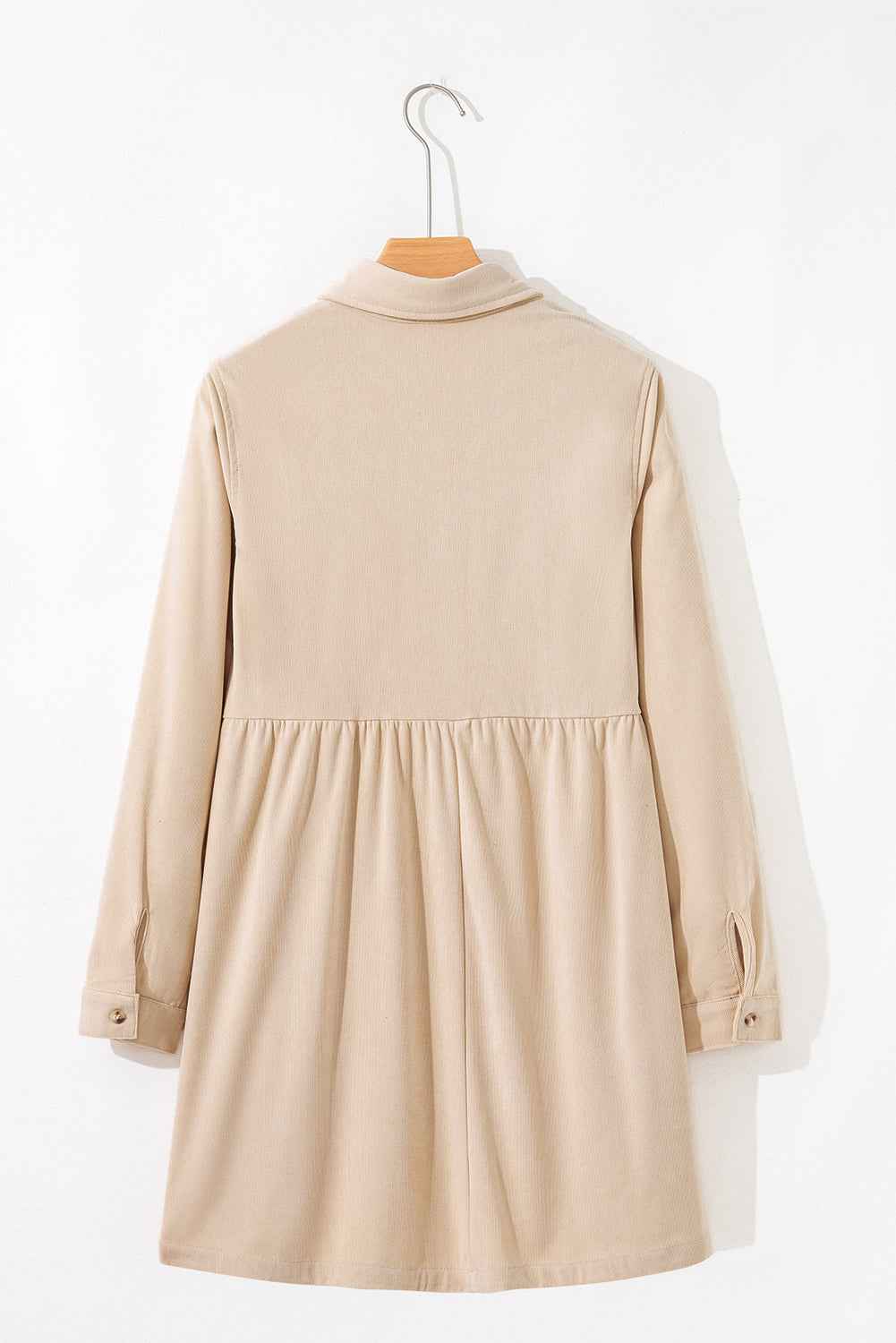 Oatmeal Corduroy Half Button Collared Long Sleeve Mini Dress