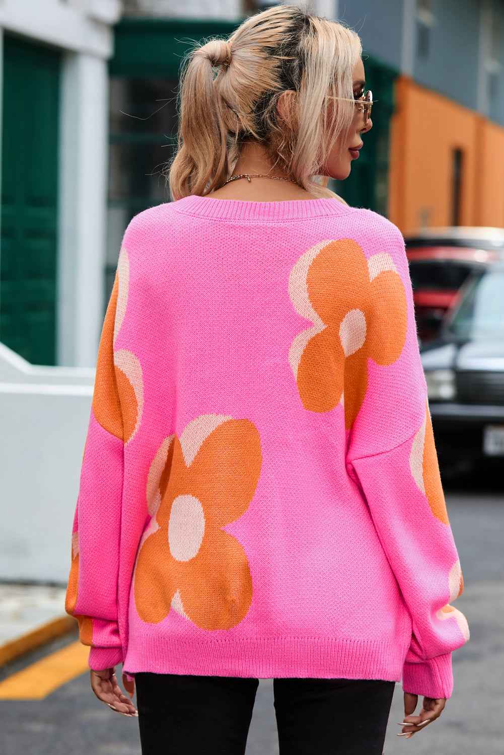Flower Pattern Slouchy Sweater