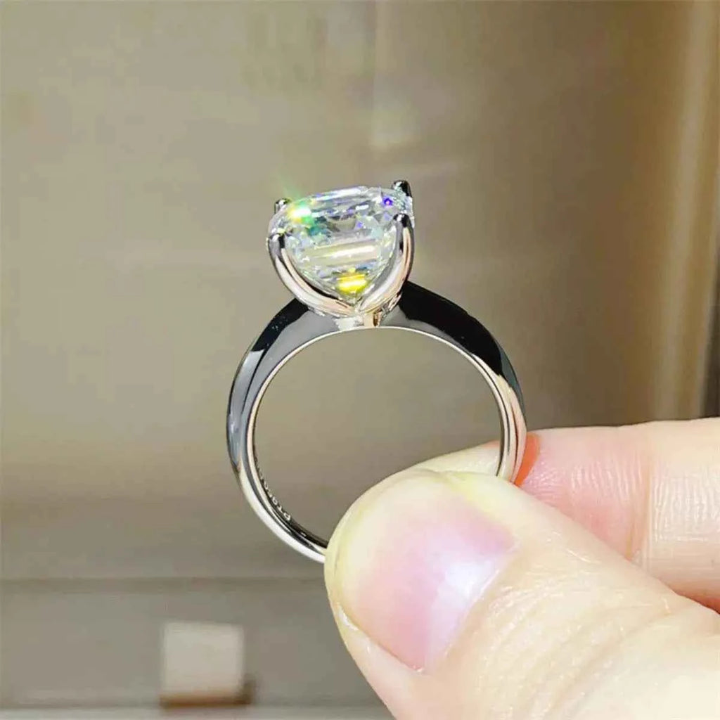 925 Sterling Silver Asscher Cut 5 Carat Moissanite Ring