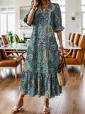 Bohemian Paisley Print Ruffle Hem Midi Dress by Shopiebay