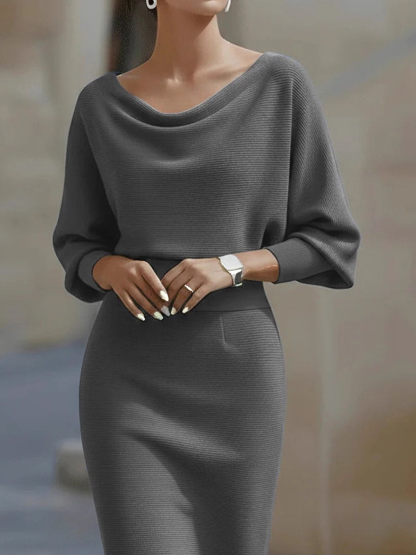 Cowl Neck Knit Bodycon Dress by Shopiebay