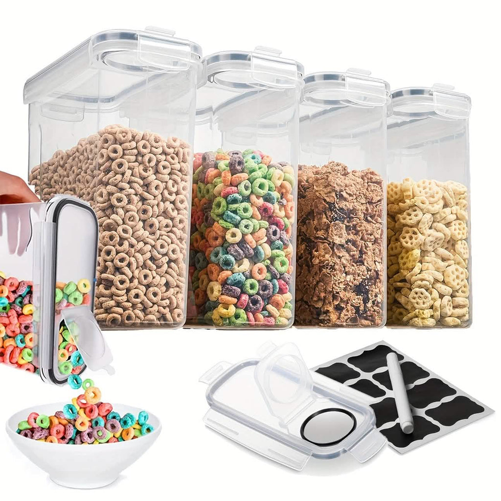 4-Piece Set: Airtight Cereal Storage Containers with Pour Spouts & Measuring Cup – 4L Kitchen Pantry Organizer by DailySale