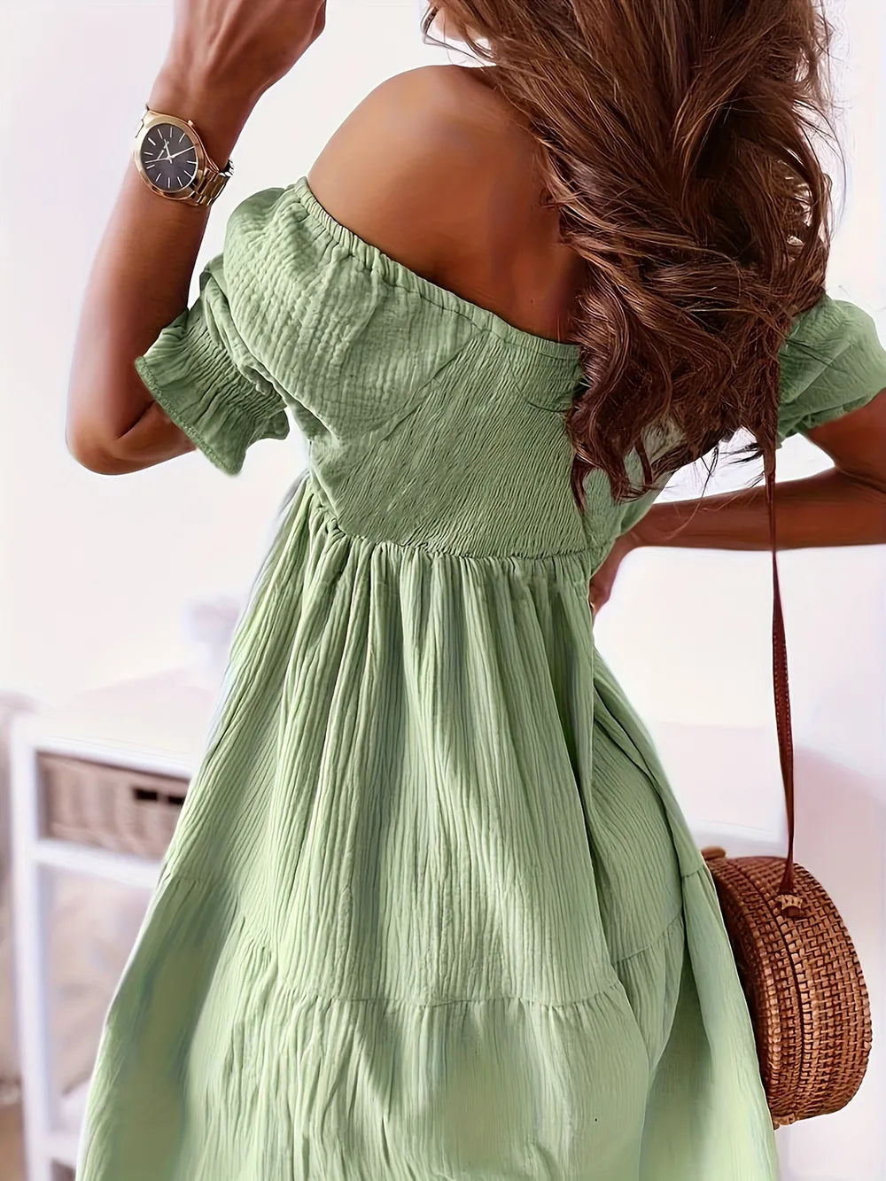 Ruffled Off-Shoulder Short Sleeve Dress by Shopiebay