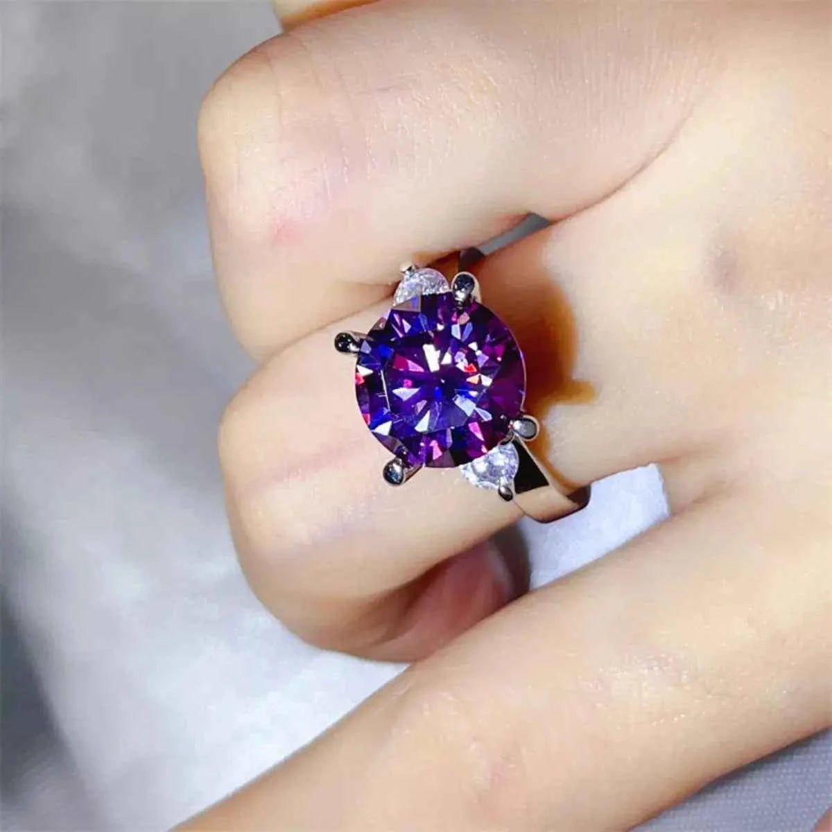 925 Sterling Silver Purple 5 Carat Moissanite Ring
