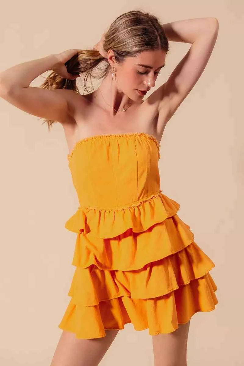 SO ME Strapless Ruffle Layered Game Day Cheer Up Dress