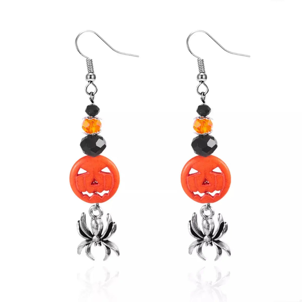 Spider Pumpkin Halloween Drop Earrings