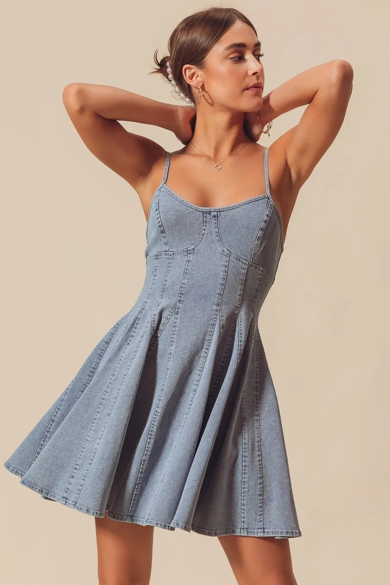 SO ME A Line Fit and Flare Denim Mini Dress by Selvanelle