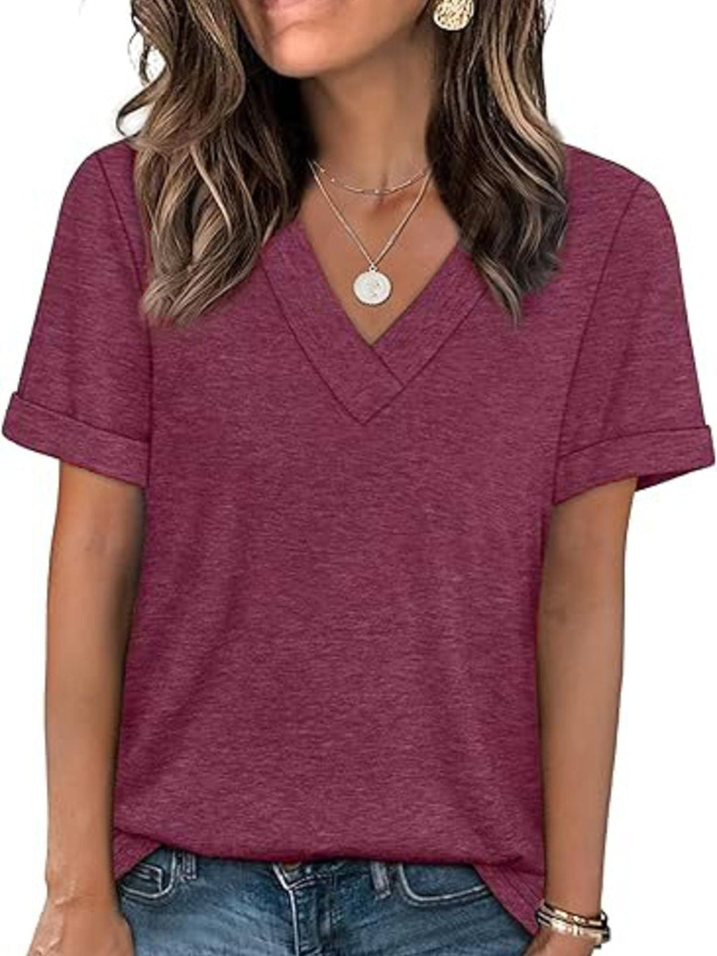 Casual V Neck Short Sleeve T Shirt