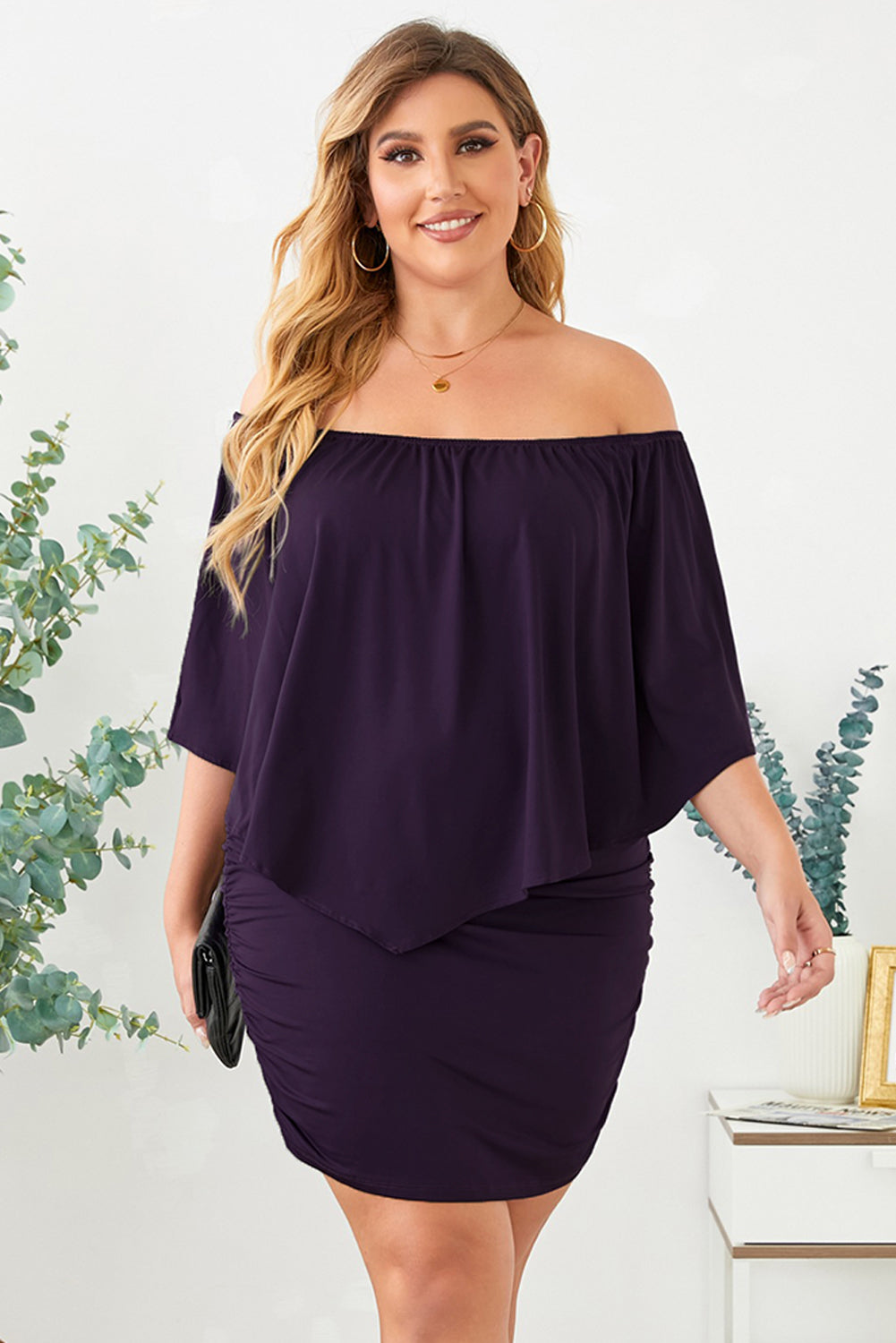 Plus size  Dressing Layered Fiery Red Mini Poncho Dress