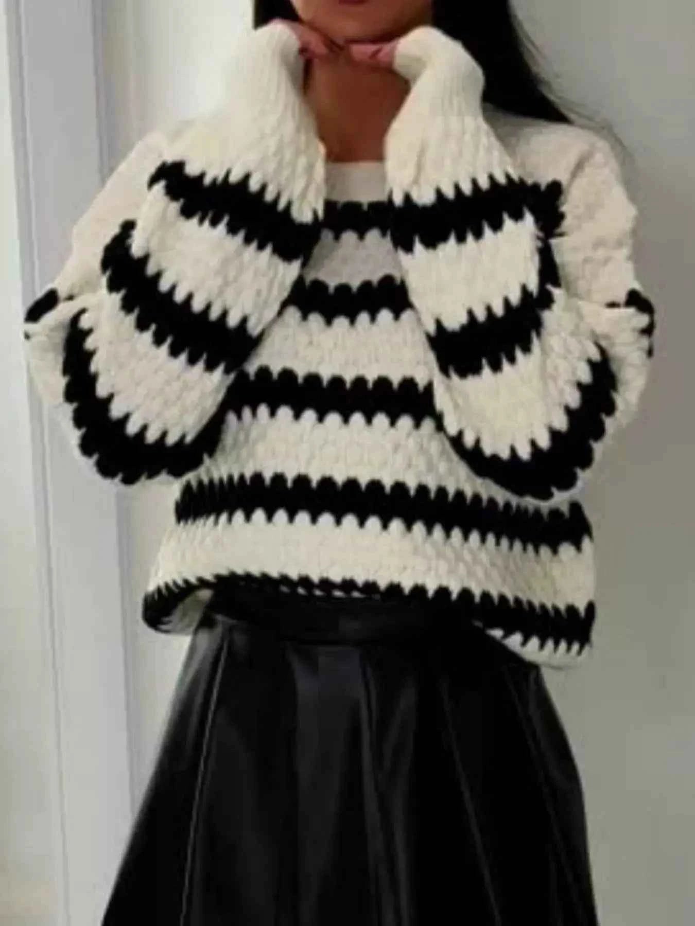 Striped Round Neck Dropped Shoulder Sweater