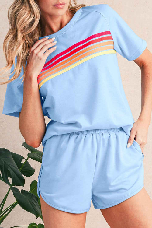 Beau Blue Colorful Striped Casual Tee by Wild and Free Boutique