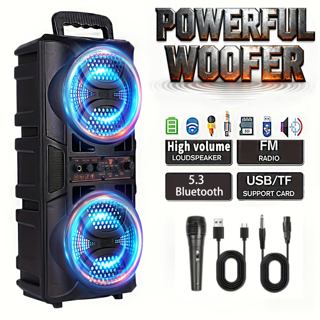 Portable Bluetooth Speaker with Subwoofer Bass, Dual 6.5" LED Woofers and Microphone by DailySale
