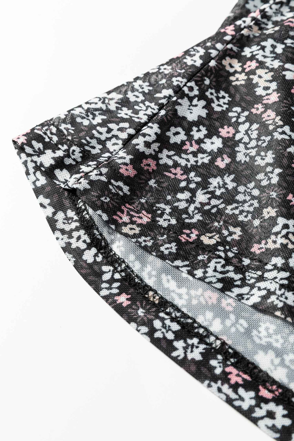 Black Ditsy Floral Mesh Thumbhole Sleeve Slim Fit Top