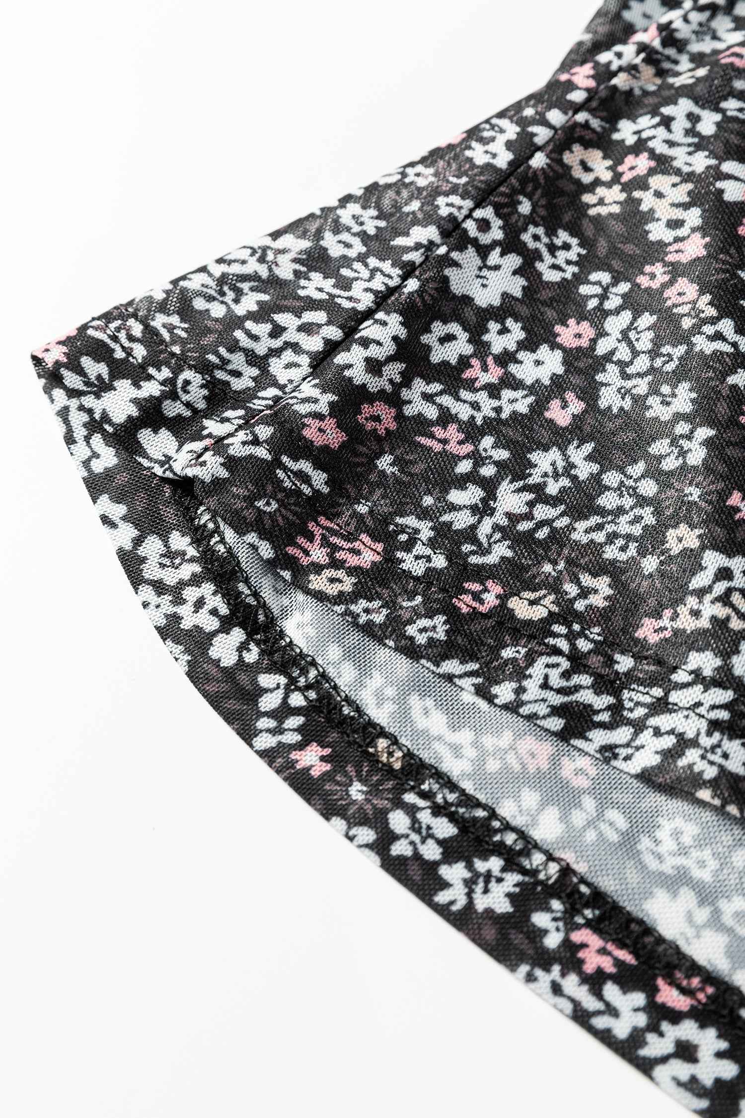 Black Ditsy Floral Mesh Thumbhole Sleeve Slim Fit Top