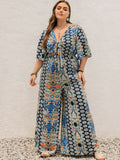 Plus Size Printed Half Sleeve Wide Leg Jumpsuit by Wild and Free Boutique