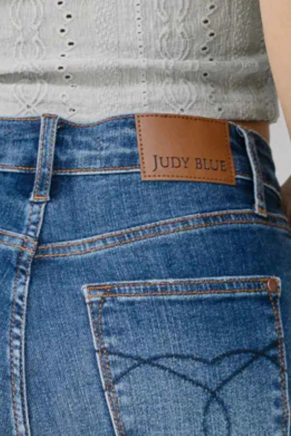 Judy Blue High Waist Back Pocket Embroidery Crop Wide Jeans