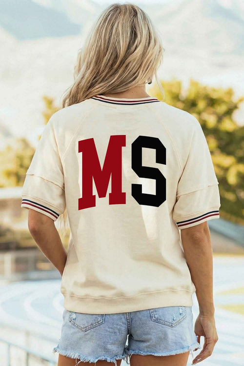 Beige MISSISSIPPI/ MS Reversible Printed Preppy Short Sleeve Top by Wild and Free Boutique