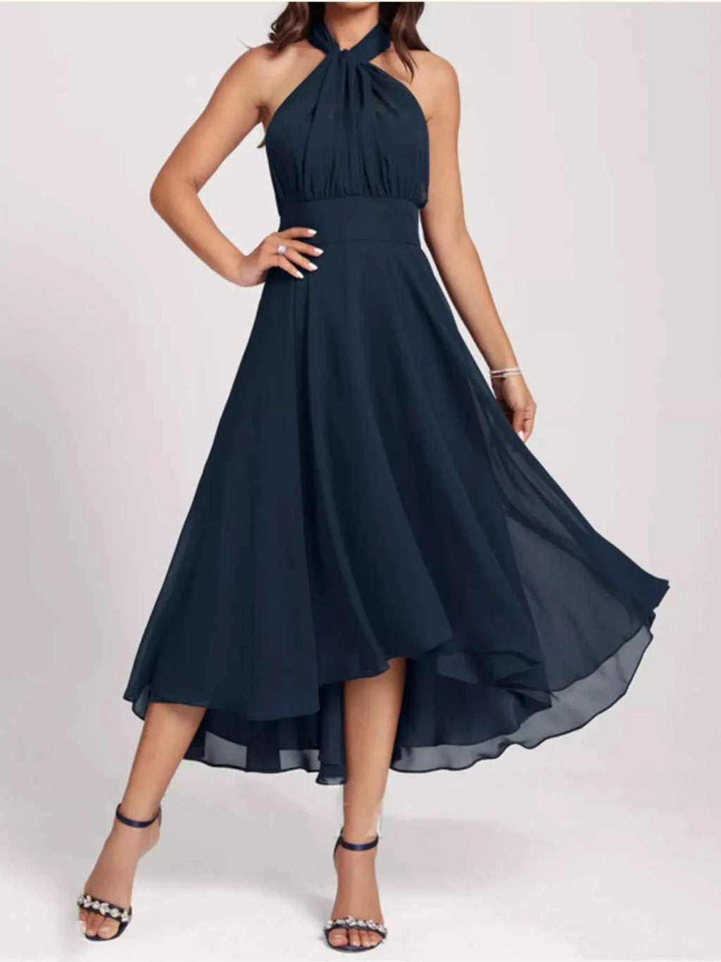 Ruched Crisscross A Line Midi Dress