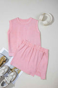 Light Pink 2 Pieces Mineral Wash Cotton Tank Top Lined Split Skirt Set