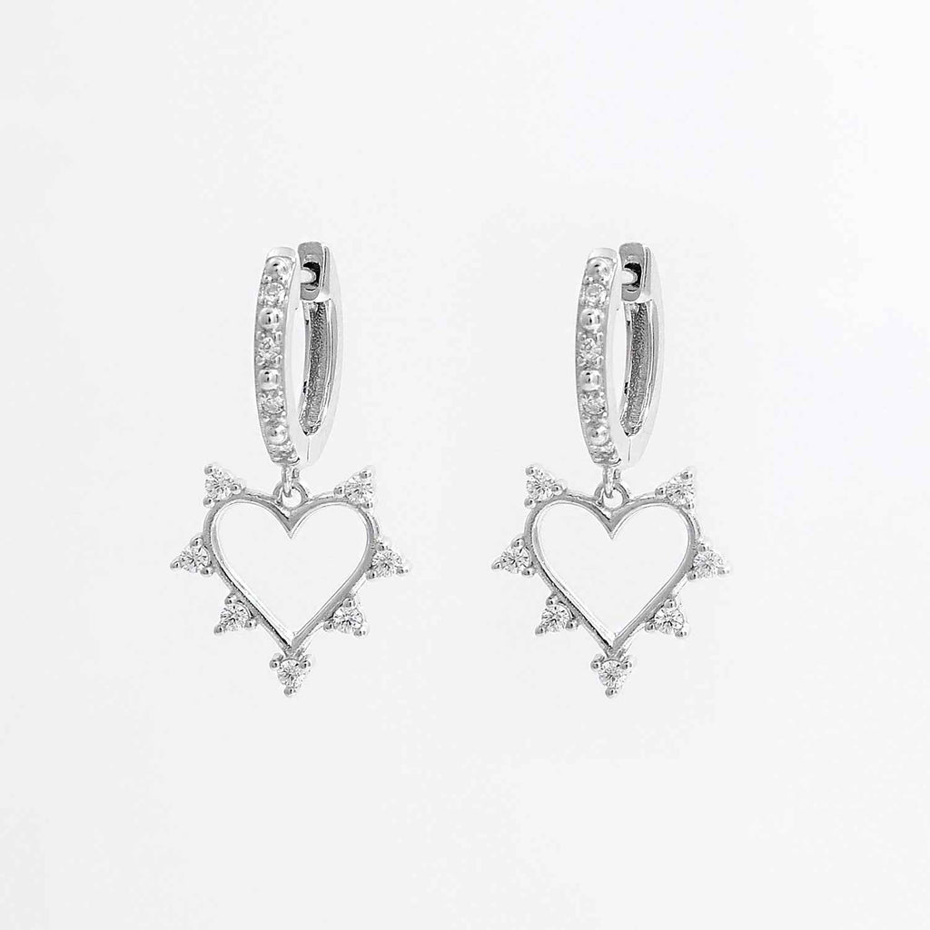 925 Sterling Silver Inlaid Zircon Heart Dangle Earrings