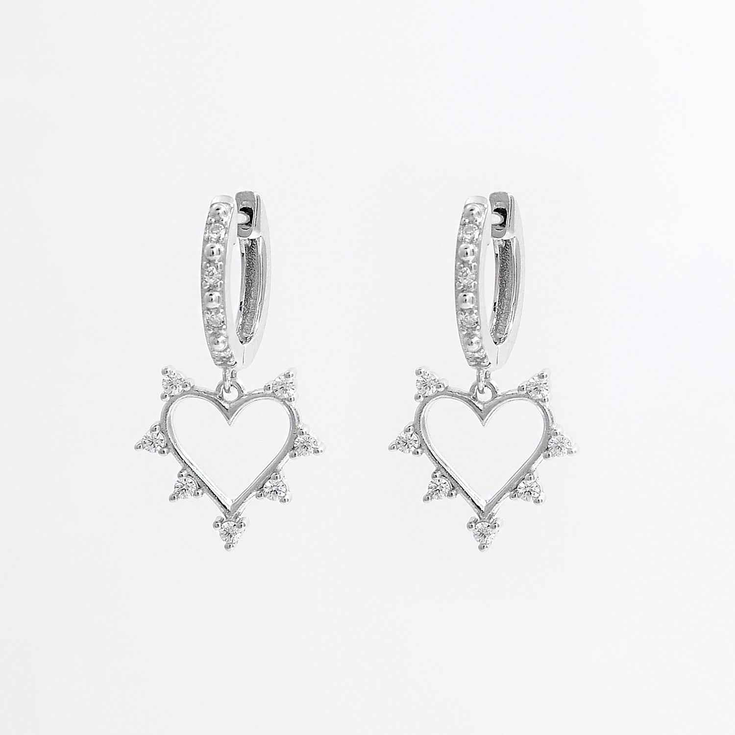 925 Sterling Silver Inlaid Zircon Heart Dangle Earrings