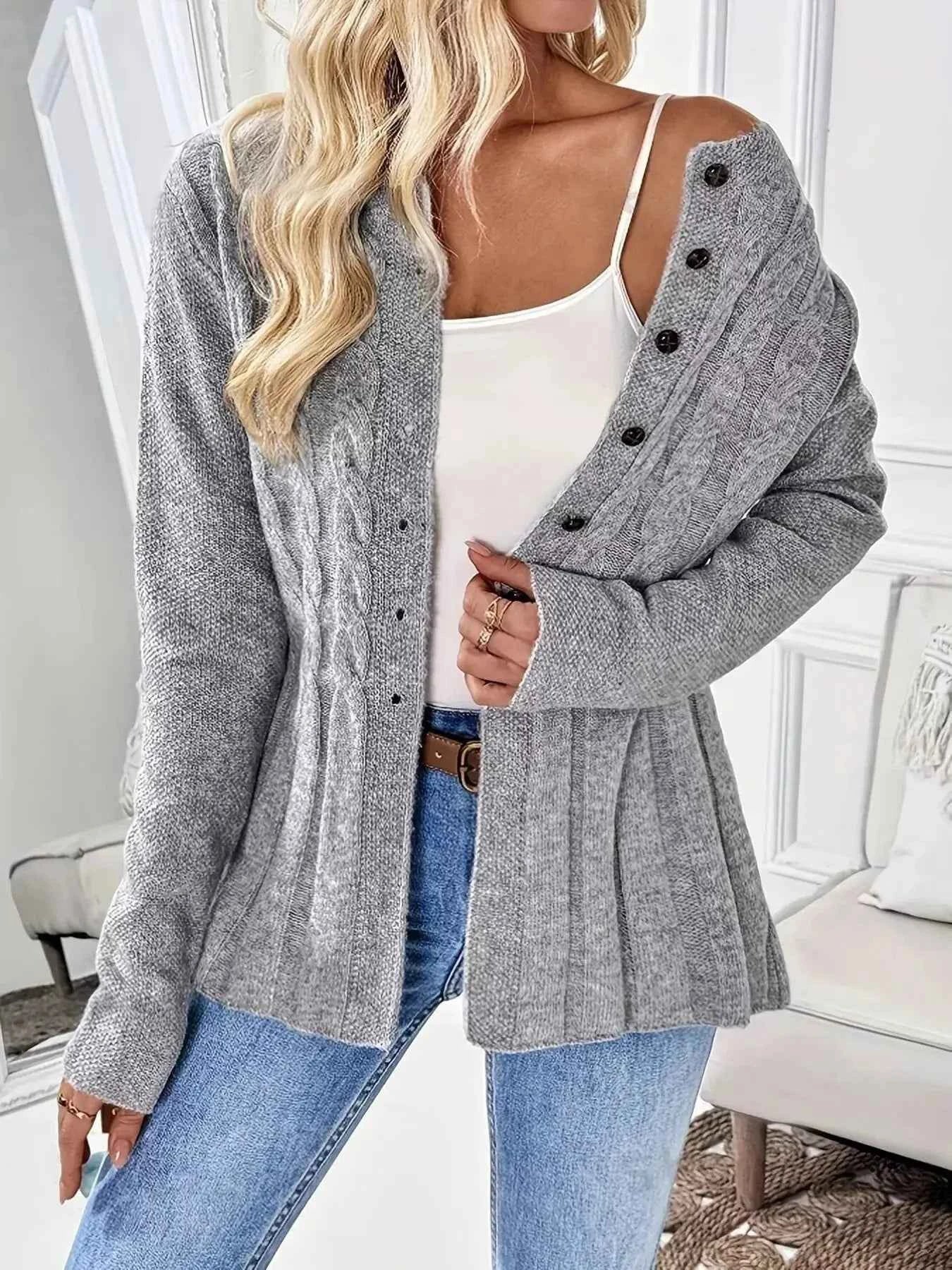 Cable Knit Button Up Cardigan